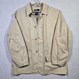 Ralph Lauren Polo Jacket Men Large Tan Barn Chore Coat Button Up Cotton VTG